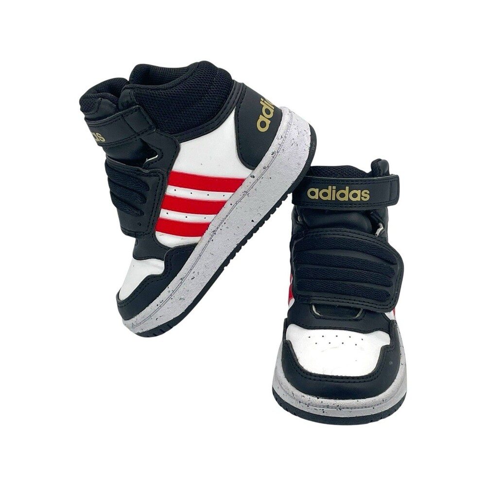 Adidas Hoops Mid 3.0 Black White Red Toddler Size 7K Hook Loop Sneakers - Picture 6 of 7